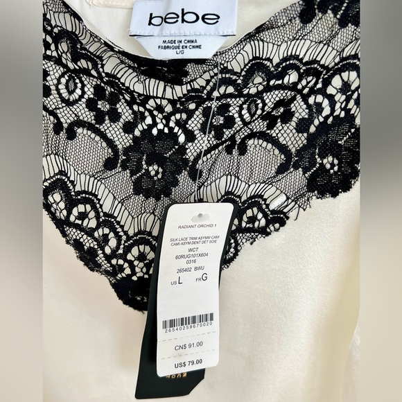bebe cami blouse. Color: Cream with black lace. Size: Large - Picture 3 of 3